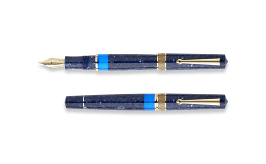 Delta Lapis Blue Celluloid Limited Edition Fountain Pen - Gold and Ruthenium Trim image 1