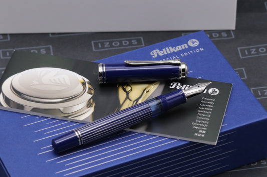 Pelikan Souveran M815 Metal Striped Blue Fountain Pen - EF Nib