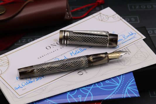Onoto Bespoke Chestnut Pearl Metallic Plunger Filler Fountain Pen - #8 OB Nib