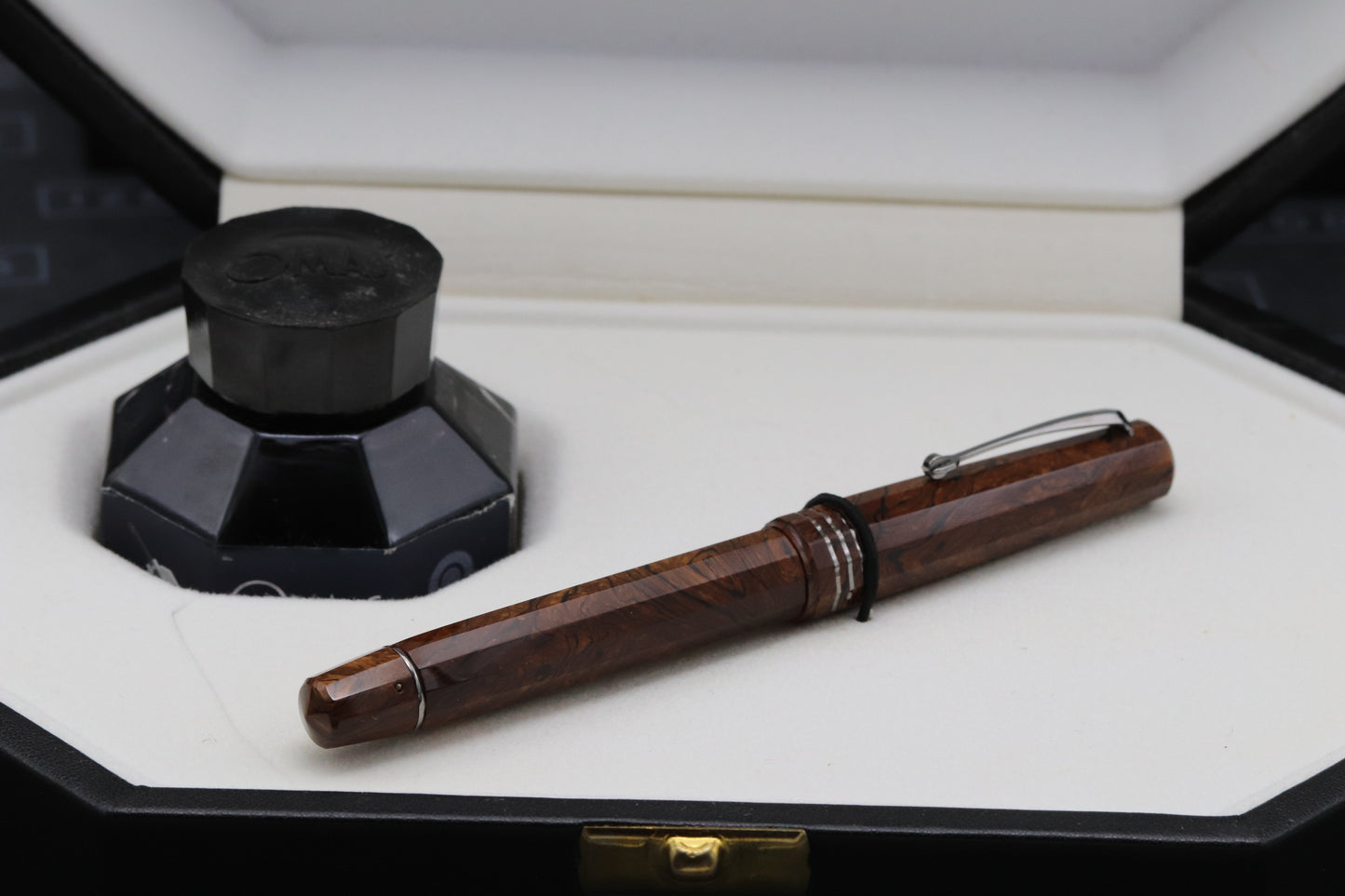 Omas Paragon Burlwood Celluloid Ruthenium Fountain Pen