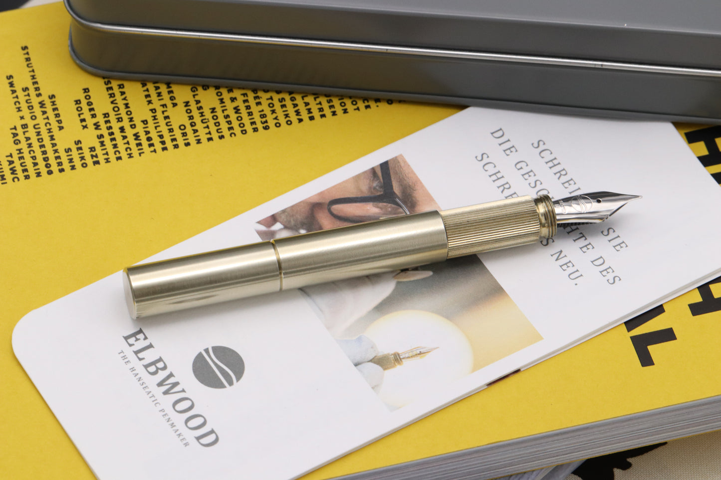 Elbwood PocketMaster Brushed Nickel Silver Fountain Pen - 18k EF Nib