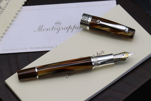 Montegrappa Extra 1930 Turtle Brown Celluloid Fountain Pen - Scroll Style Nib