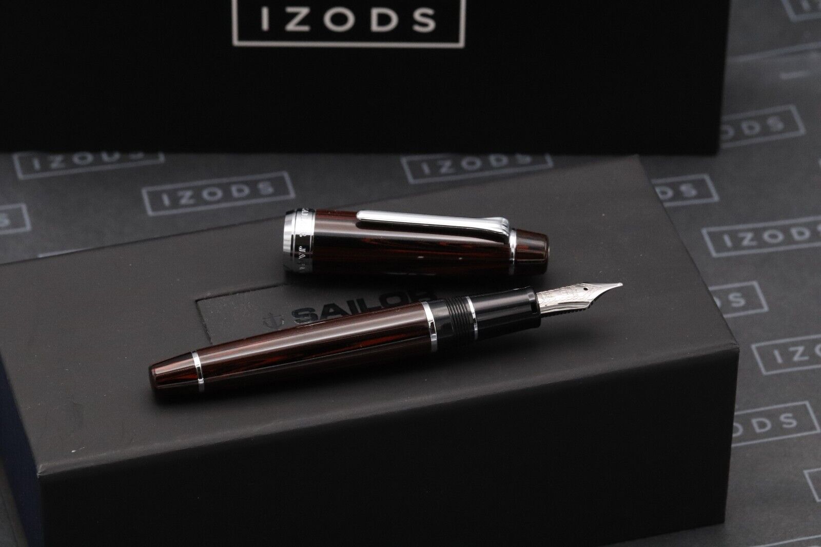 Sailor Pro Gear Red Black Marble Ebonite Fountain Pen - Naginata Togi Nib image 1