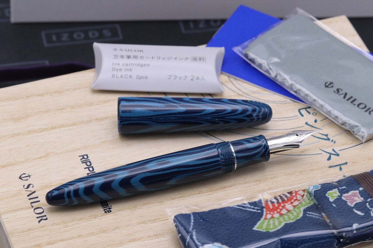 Sailor King of Pen Blue Ripple Ebonite LE88 Fountain Pen - DIPPED image 1