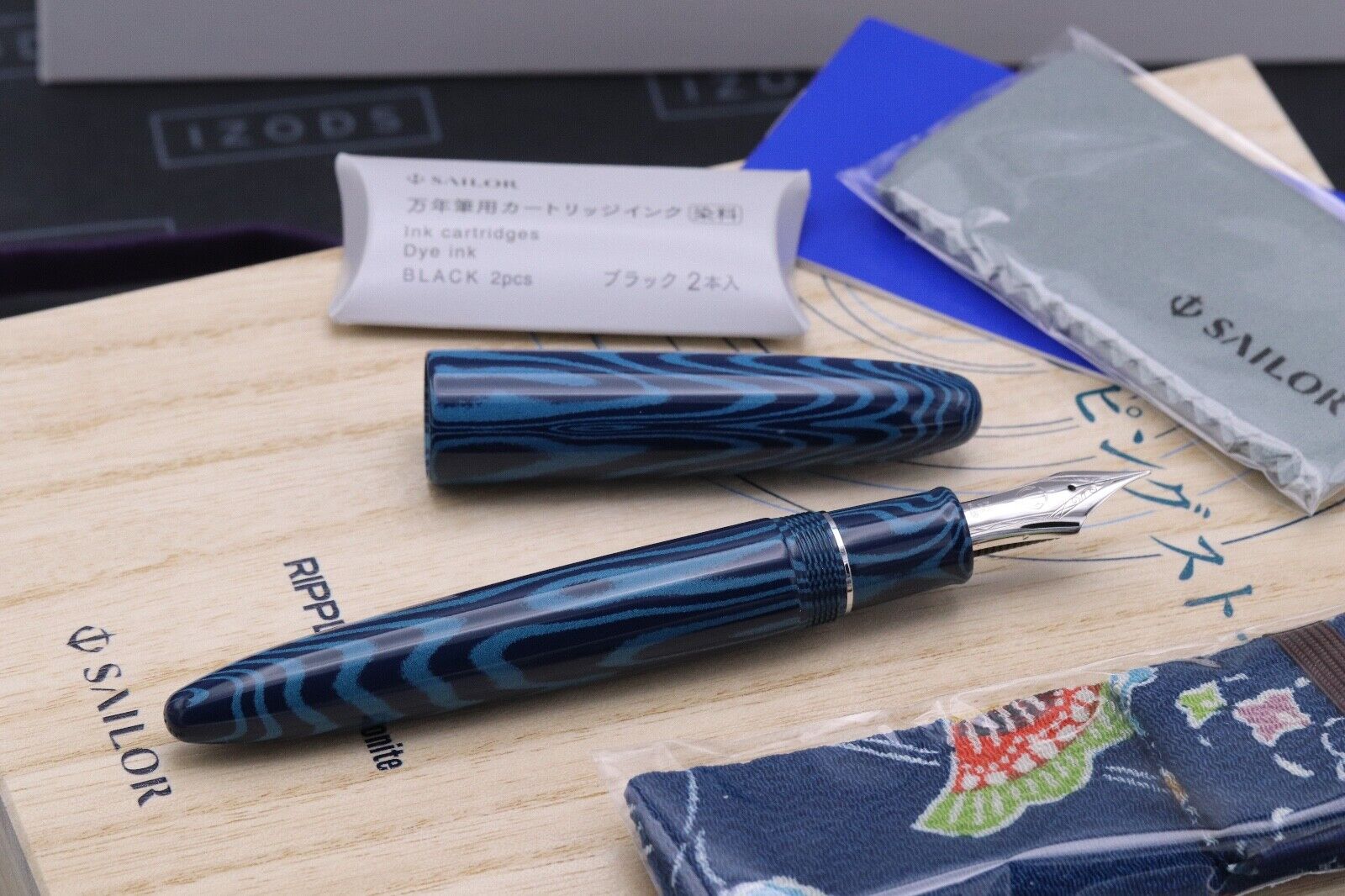 Sailor King of Pen Blue Ripple Ebonite LE88 Fountain Pen - DIPPED image 1