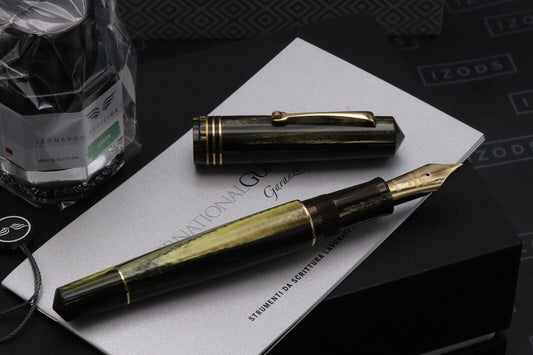 Leonardo Momento Zero Grande Olive Green Celluloid Fountain Pen - #8 Broad Nib image 1