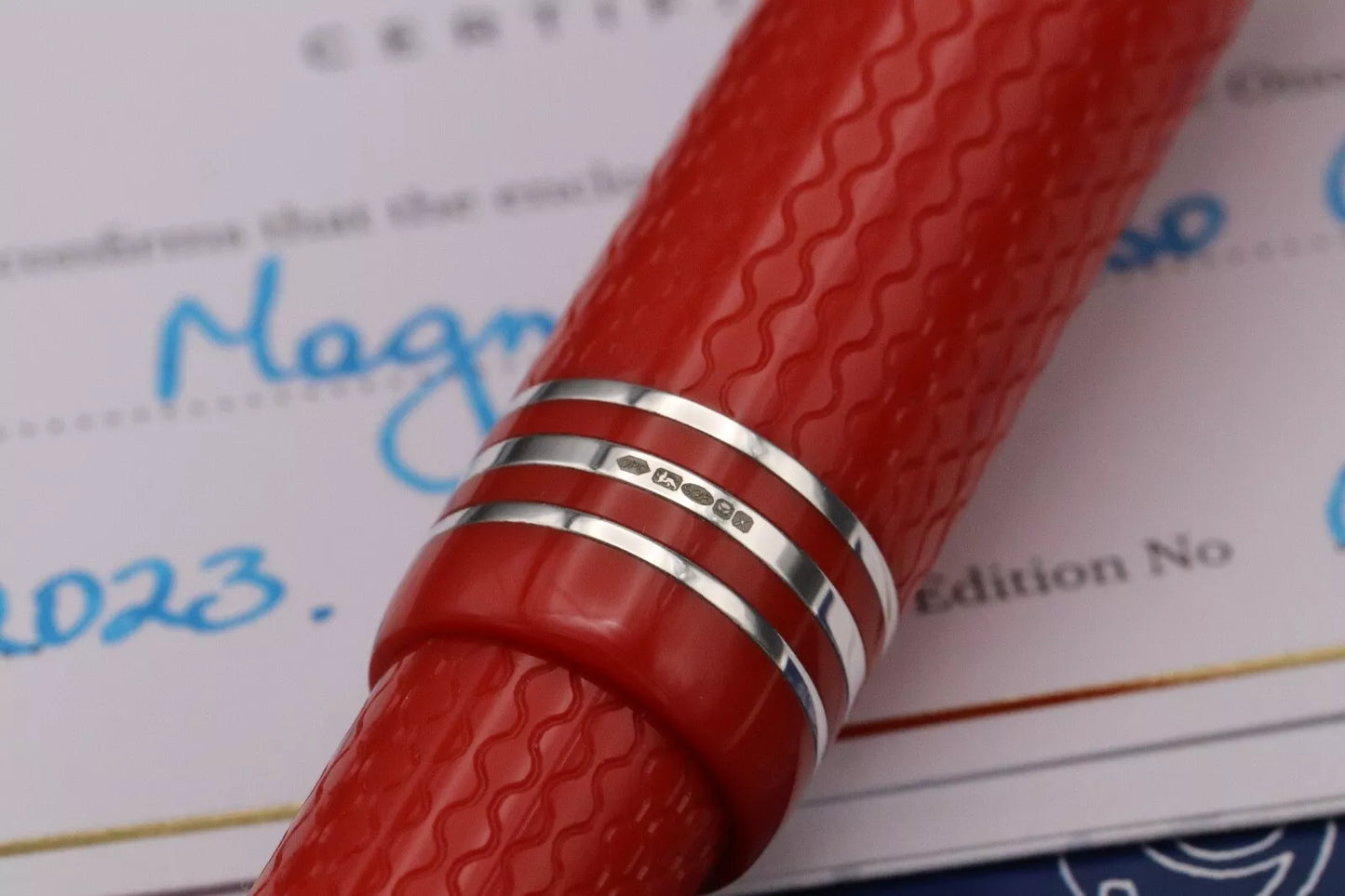 Onoto Magna Classic Rosso Chased Custom 1/1 Fountain Pen - #8 Broad Nib image 7