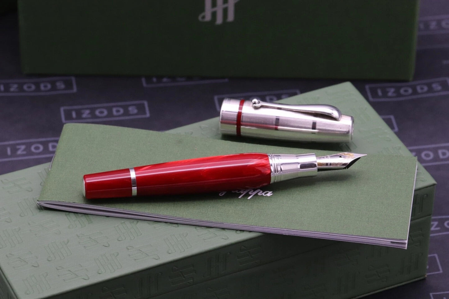 Montegrappa Miya Argento Red Celluloid Sterling Silver Fountain Pen - EF Nib image 7