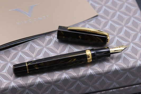 Visconti Medici Golden Black Fountain Pen - UNUSED - 18k Medium Nib image 1