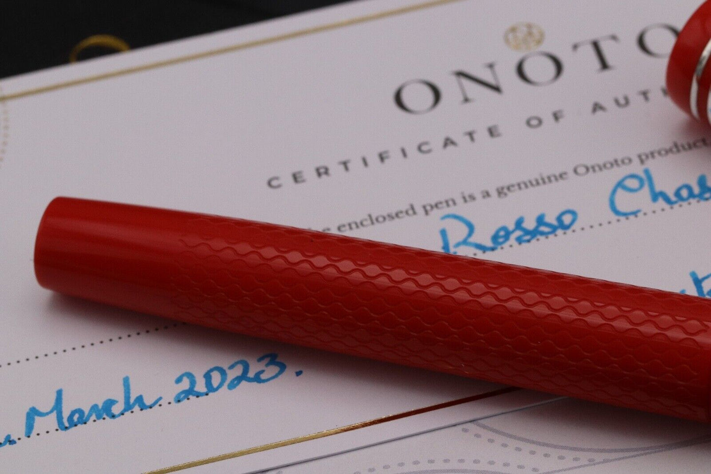 Onoto Magna Classic Rosso Chased Custom 1/1 Fountain Pen - #8 Broad Nib image 3