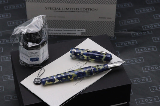 Leonardo MZ Grande OMAS Blue Lucens Celluloid Bespoke Fountain Pen - #8 Stub Nib image 0