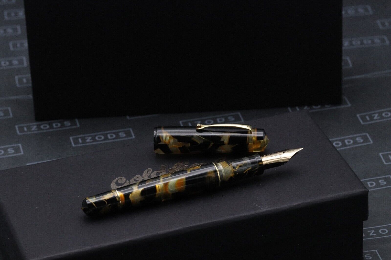 Goldfink by Leonardo MZ Grande Black Lucens Celluloid Fountain Pen -#8 EF Nib image 0