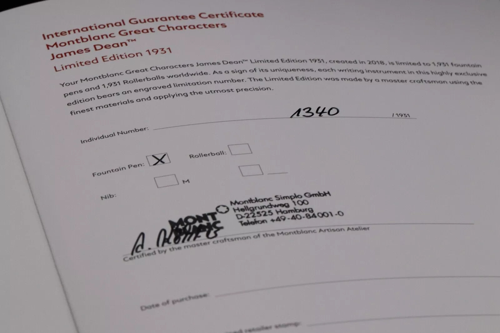 Montblanc Great Characters James Dean LE1931 Fountain Pen - UNUSED image 9