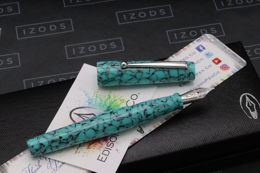 Edison Pen Co Brockton Turquoise Flake Fountain Pen - Stub Nib image 1