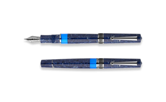 Delta Lapis Blue Celluloid Limited Edition Fountain Pen - Gold and Ruthenium Trim image 2
