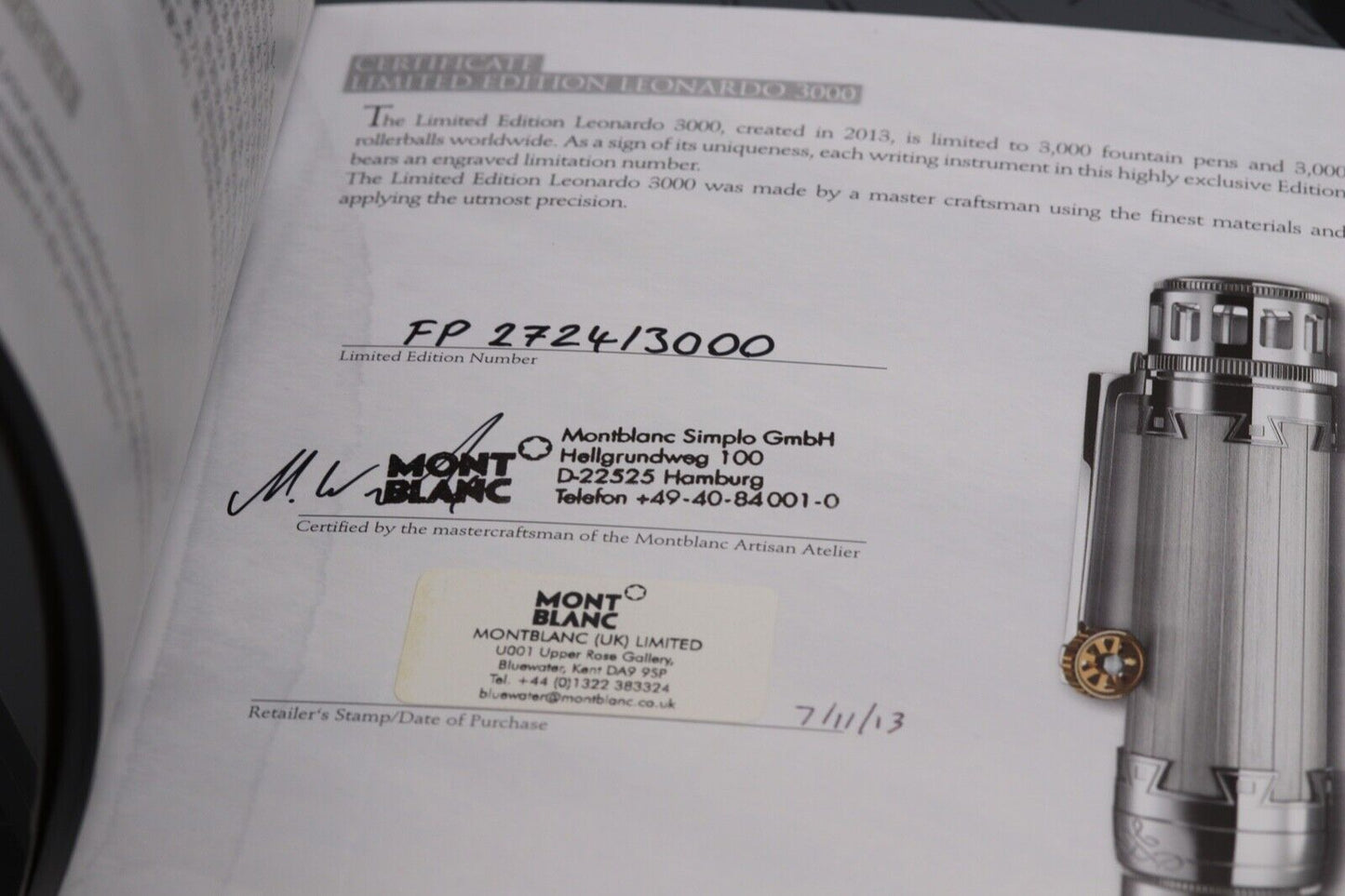 Montblanc Great Characters Leonardo da Vinci 3000 LE Fountain Pen - UNUSED image 8