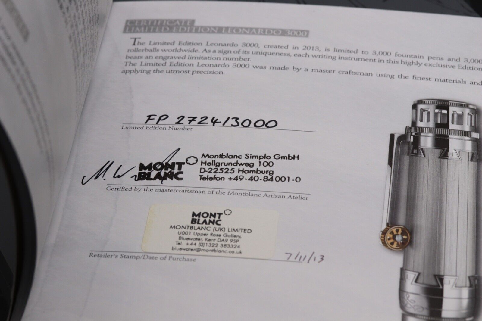 Montblanc Great Characters Leonardo da Vinci 3000 LE Fountain Pen - UNUSED image 8