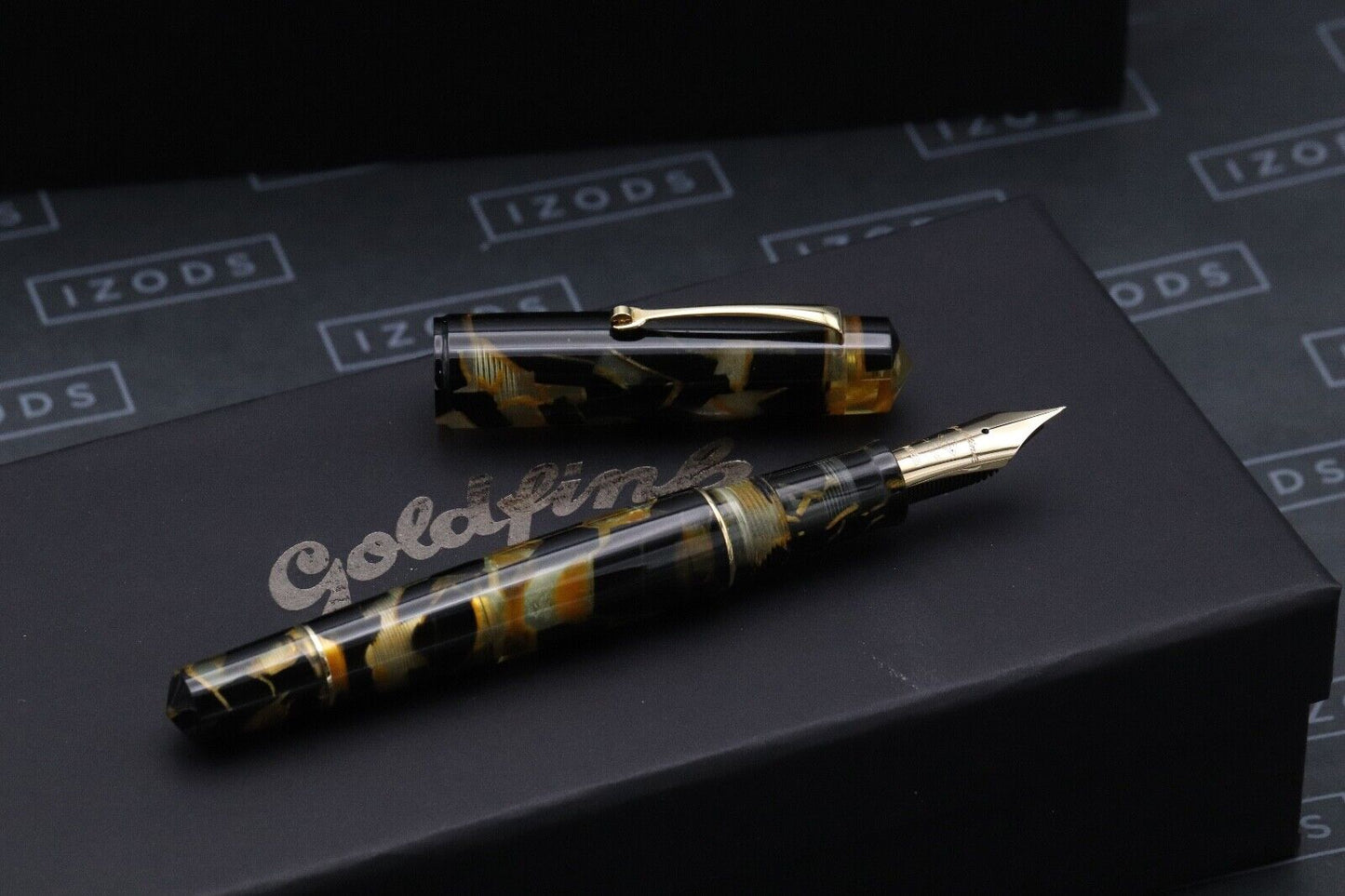 Goldfink by Leonardo MZ Grande Black Lucens Celluloid Fountain Pen -#8 EF Nib image 1