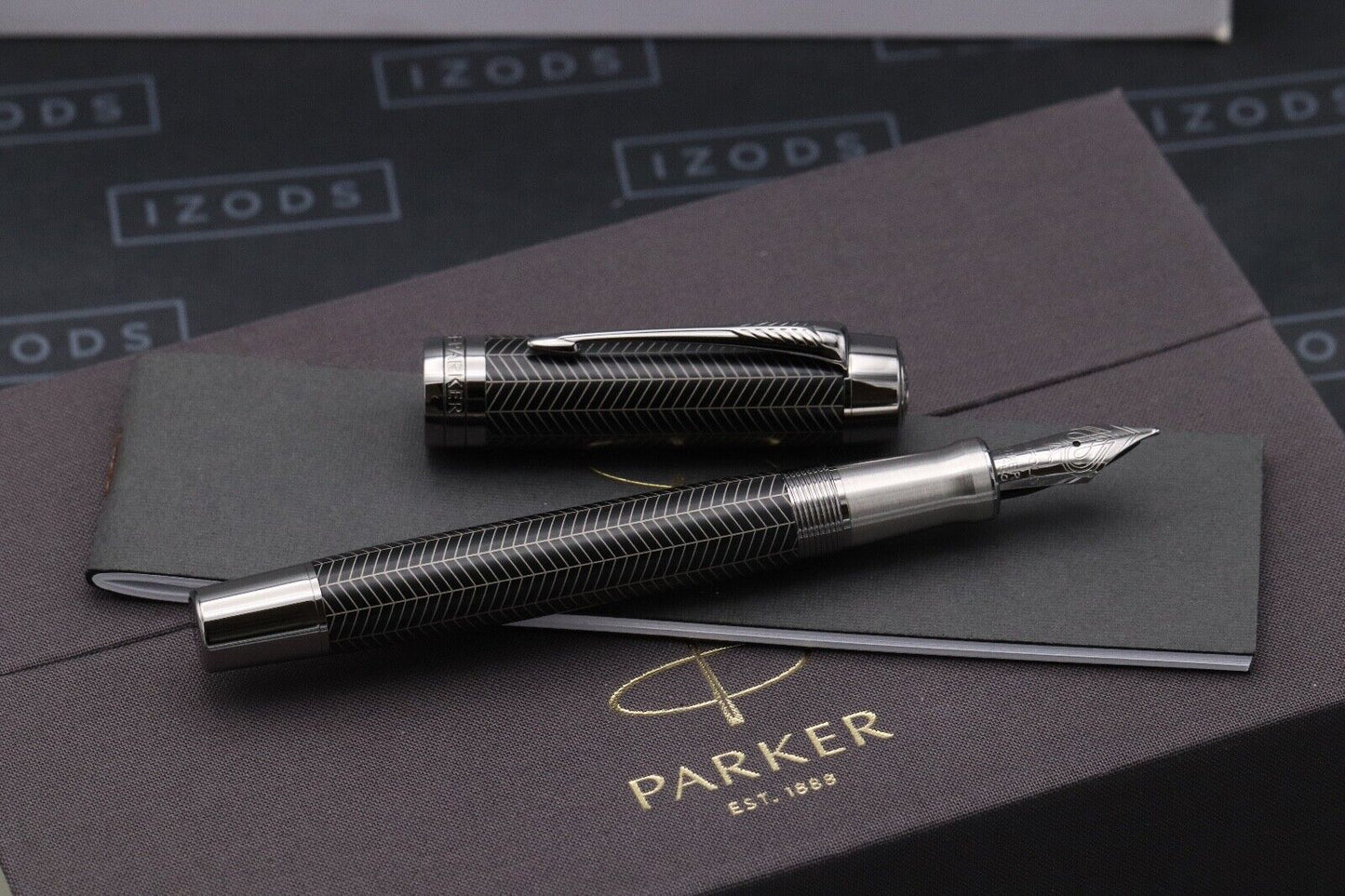 Parker Duofold Centennial Prestige Black Ruthenium Chevron Fountain Pen image 1