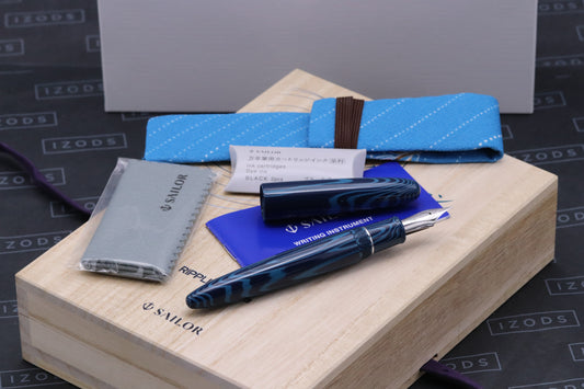 Sailor King of Pen Blue Ripple Ebonite LE88 Fountain Pen - Broad Nib