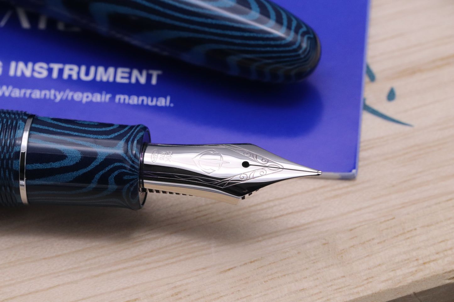 Sailor King of Pen Blue Ripple Ebonite LE88 Fountain Pen - Broad Nib