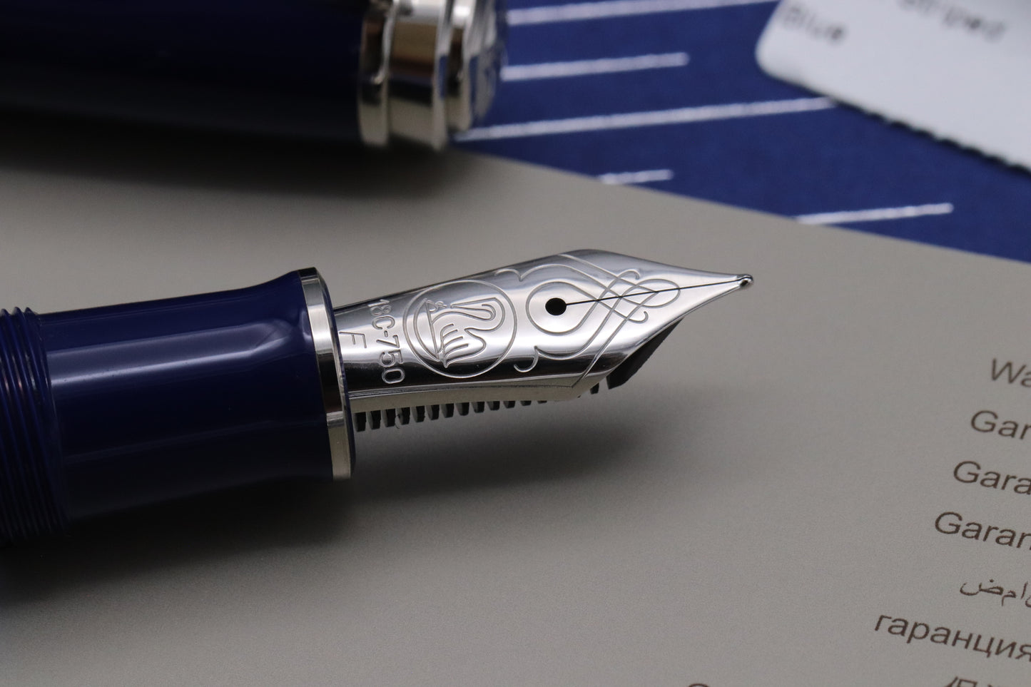 Pelikan Souveran M815 Metal Striped Blue Fountain Pen - DIPPED - Fine Nib