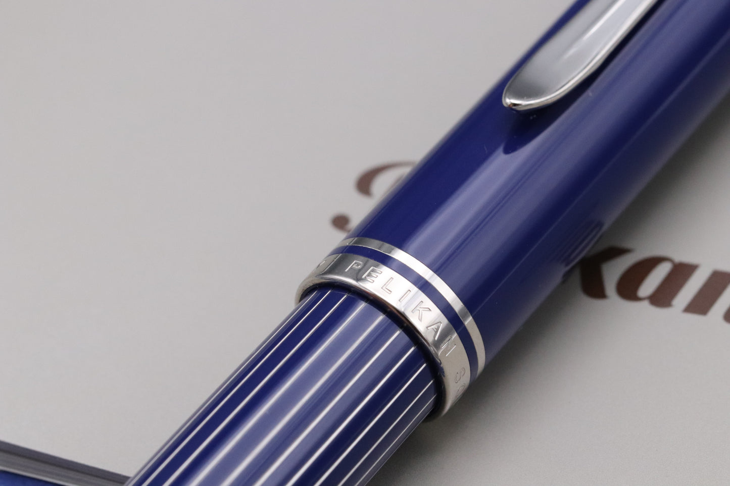 Pelikan Souveran M815 Metal Striped Blue Fountain Pen - DIPPED - Fine Nib