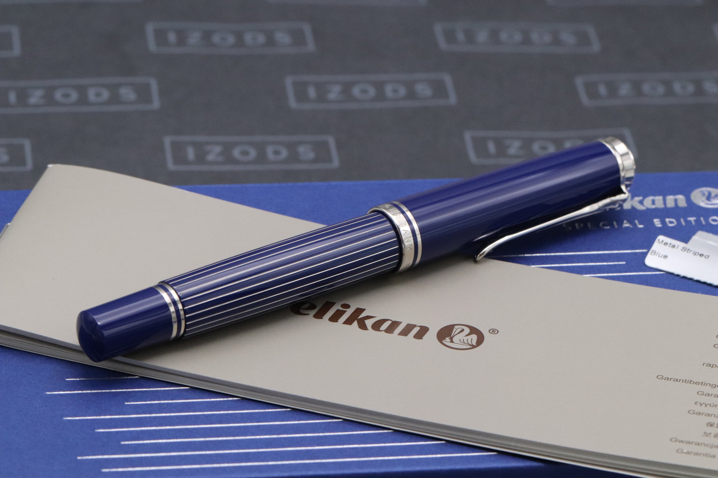 Pelikan Souveran M815 Metal Striped Blue Fountain Pen - DIPPED - Fine Nib