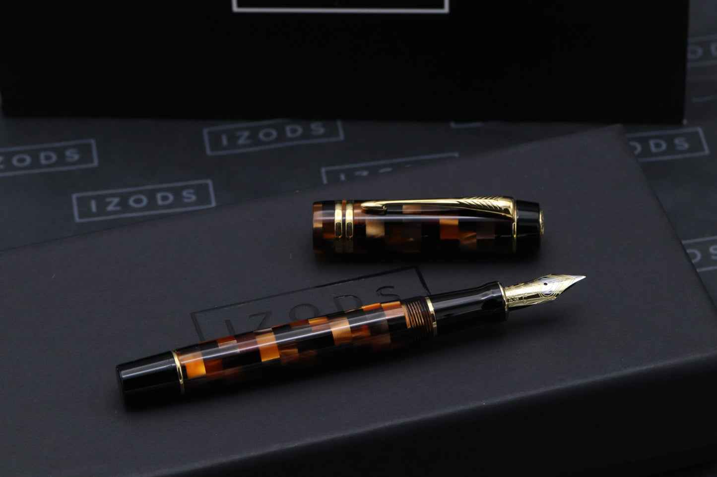 Parker Duofold Centennial Check Amber Fountain Pen - EF Nib