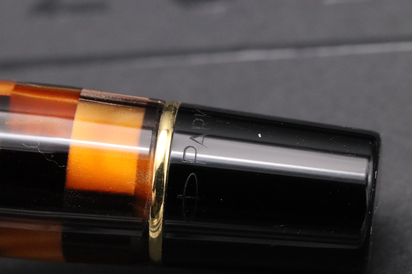 Parker Duofold Centennial Check Amber Fountain Pen - EF Nib
