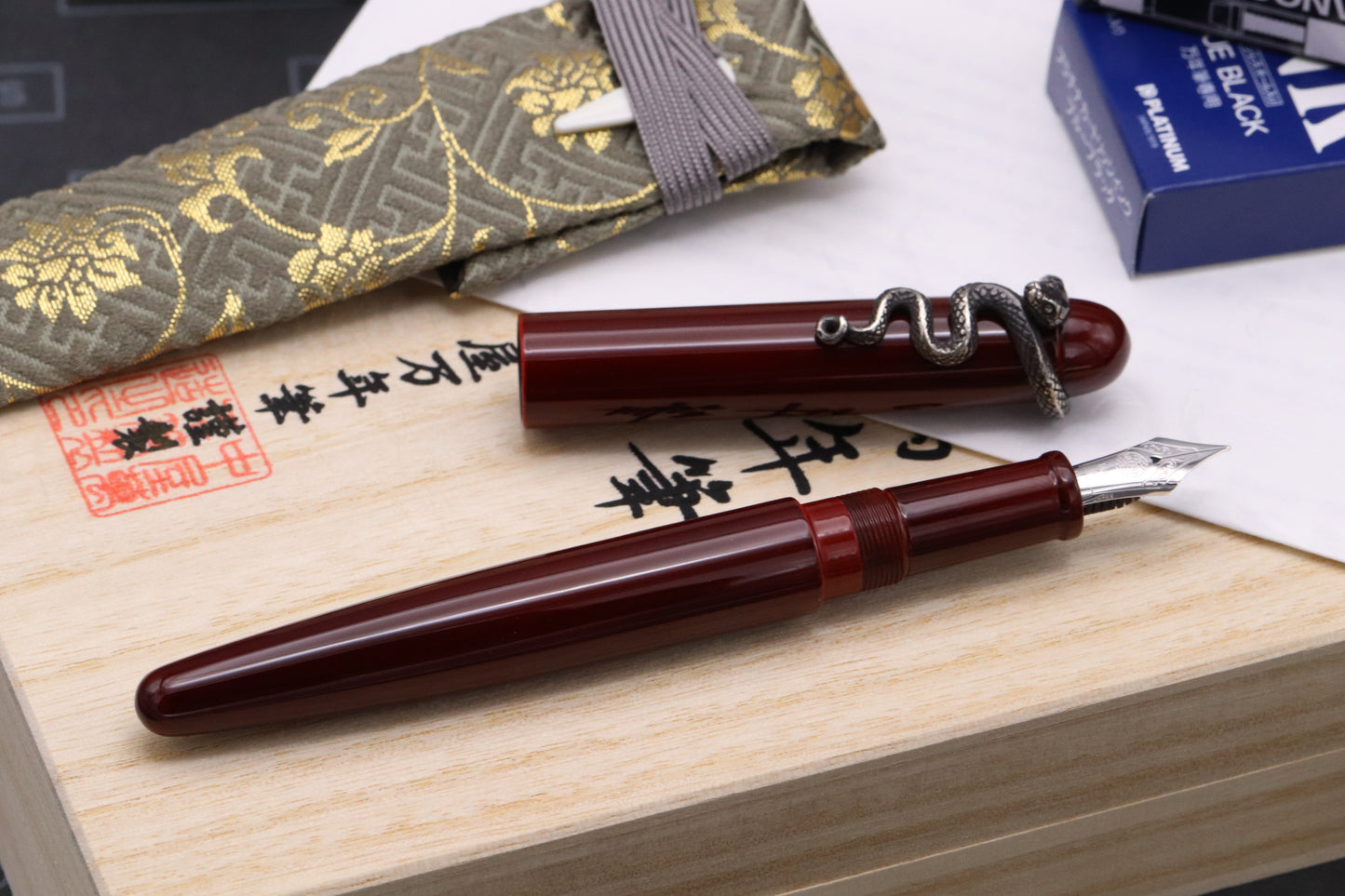 Nakaya Long Cigar Aka-Tamenuri Fountain Pen with Snake Stopper - UNUSED
