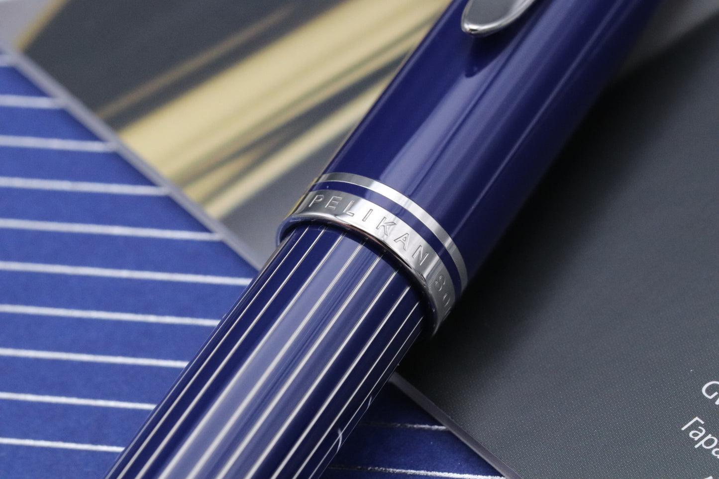 Pelikan Souveran M815 Metal Striped Blue Fountain Pen - EF Nib