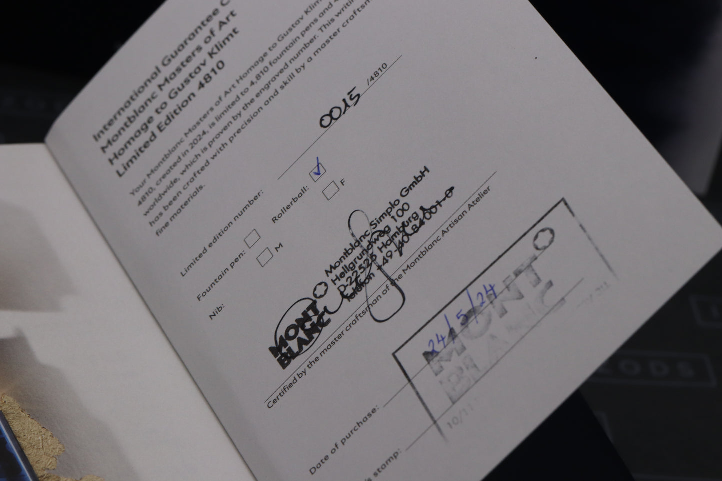 Montblanc Masters of Art 4810 Gustav Klimt Rollerball / Fineliner Pen