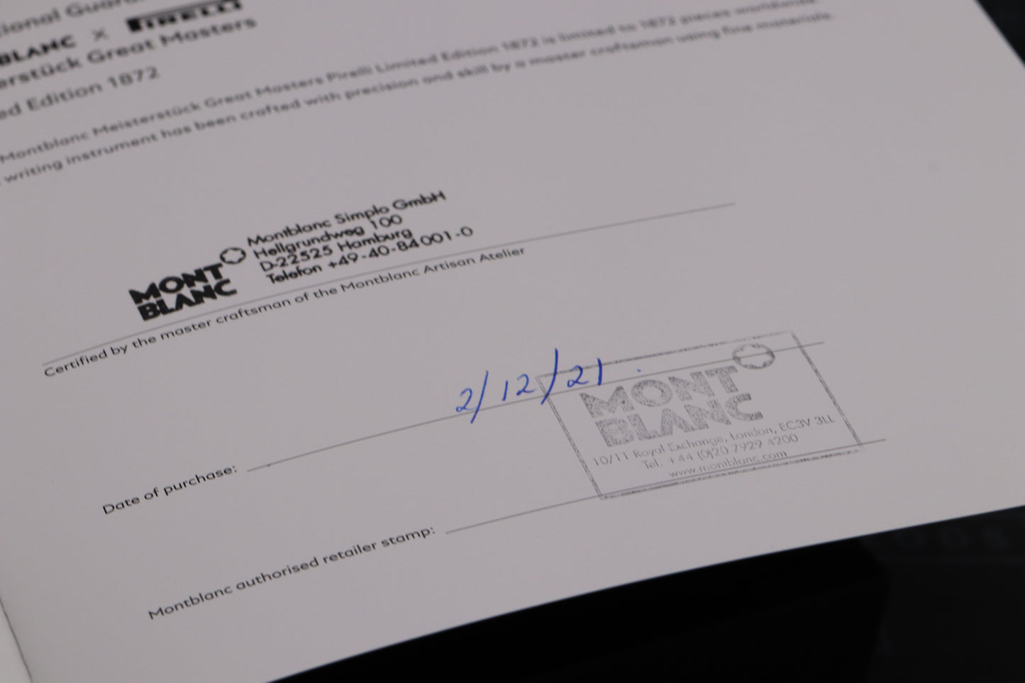 Montblanc Meisterstuck Great Masters Pirelli LE1872 Fountain Pen