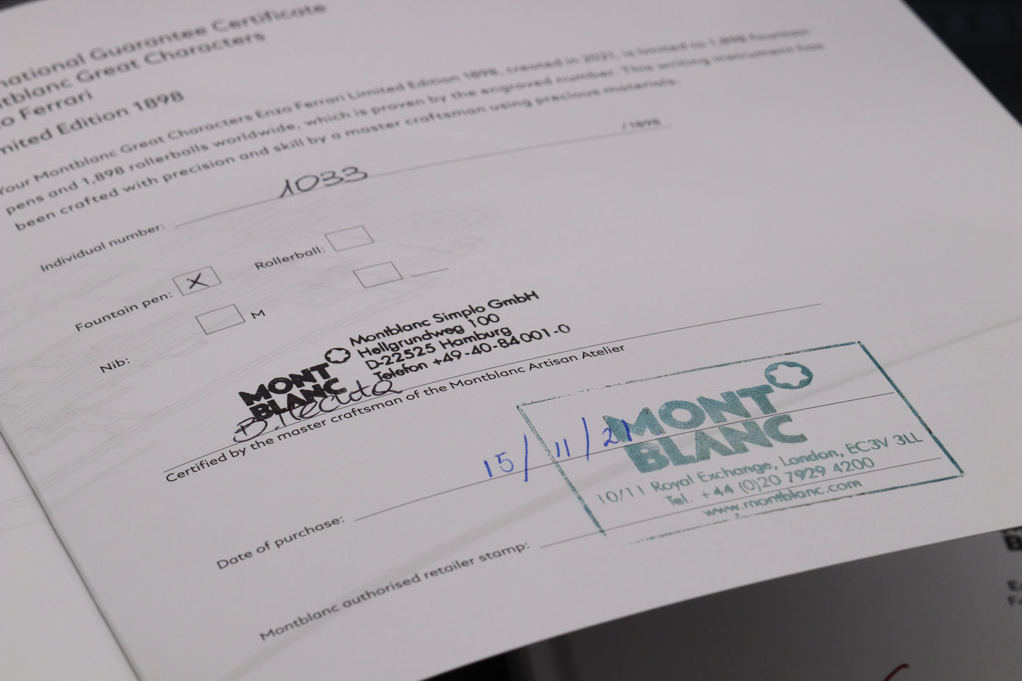 Montblanc Great Characters Enzo Ferrari LE1898 Fountain Pen