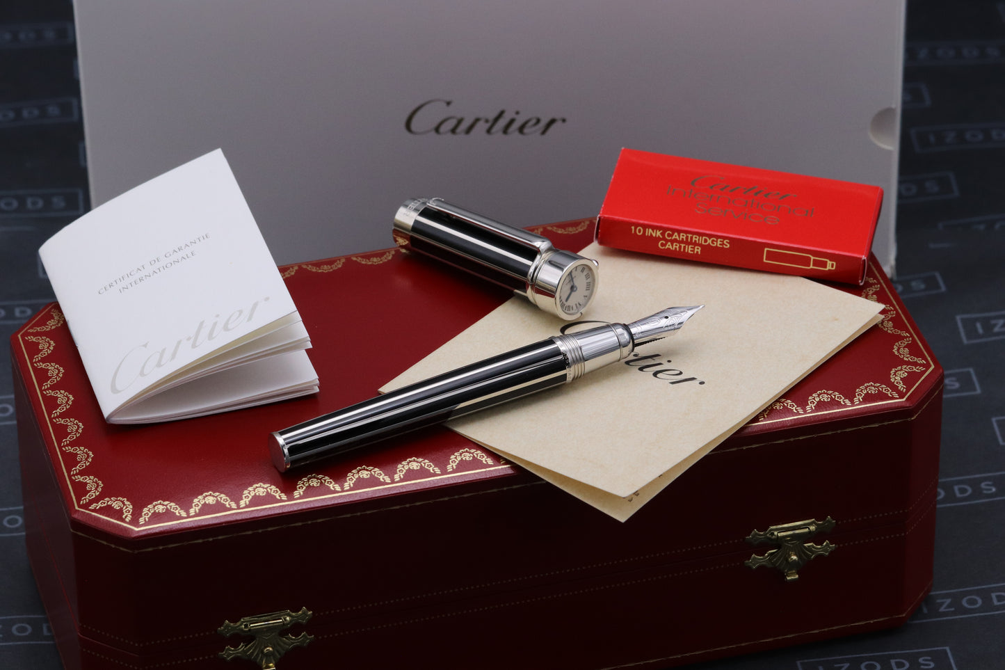 Cartier Black Lacquer Limited Edition Fountain Pen Watch