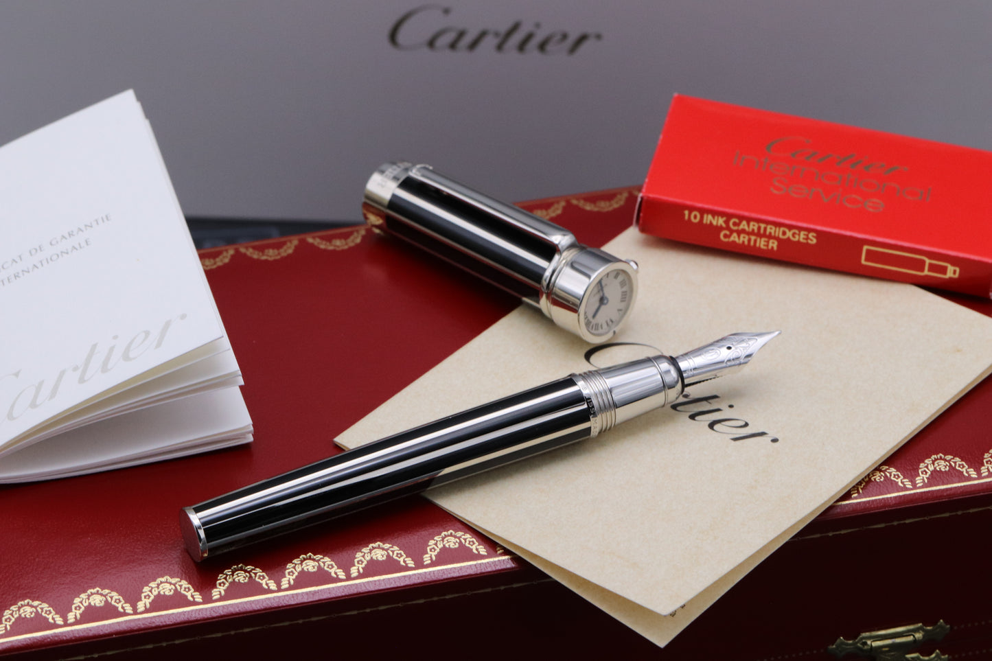 Cartier Black Lacquer Limited Edition Fountain Pen Watch