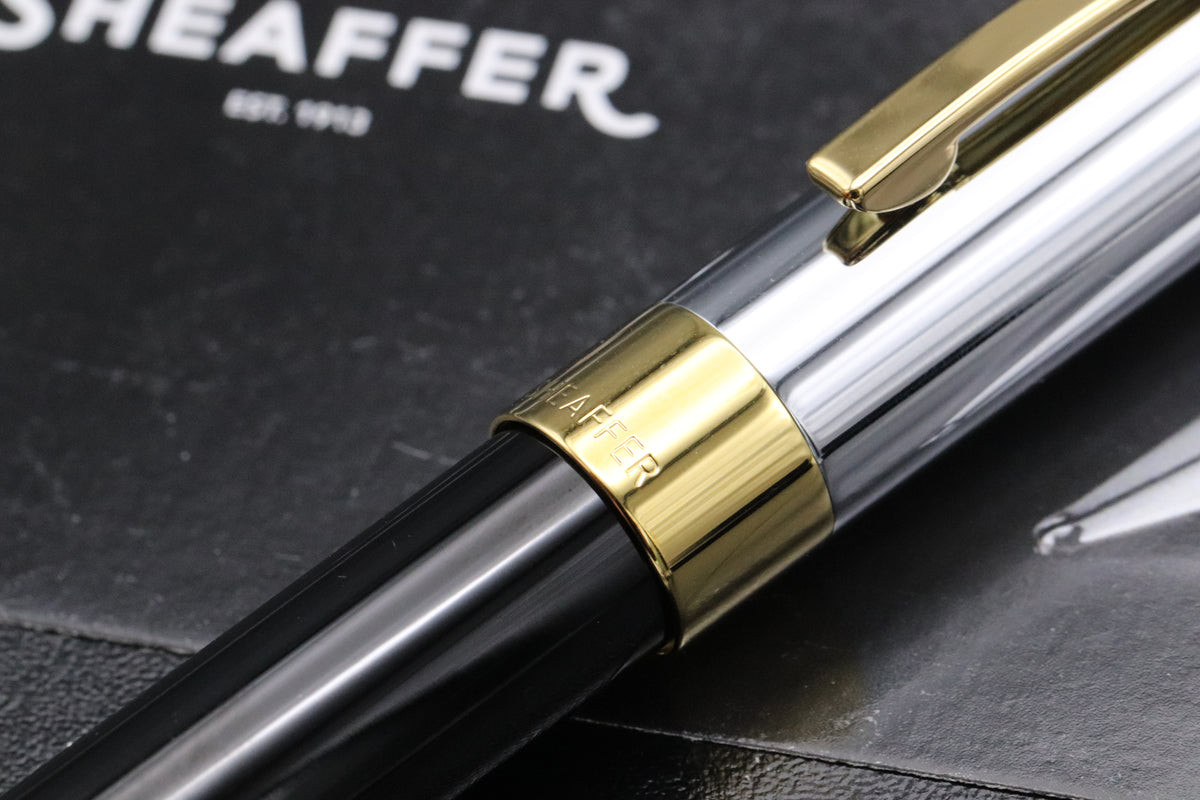 Sheaffer Legacy Black Chrome & Gold Fountain Pen - UNUSED - Fine Nib