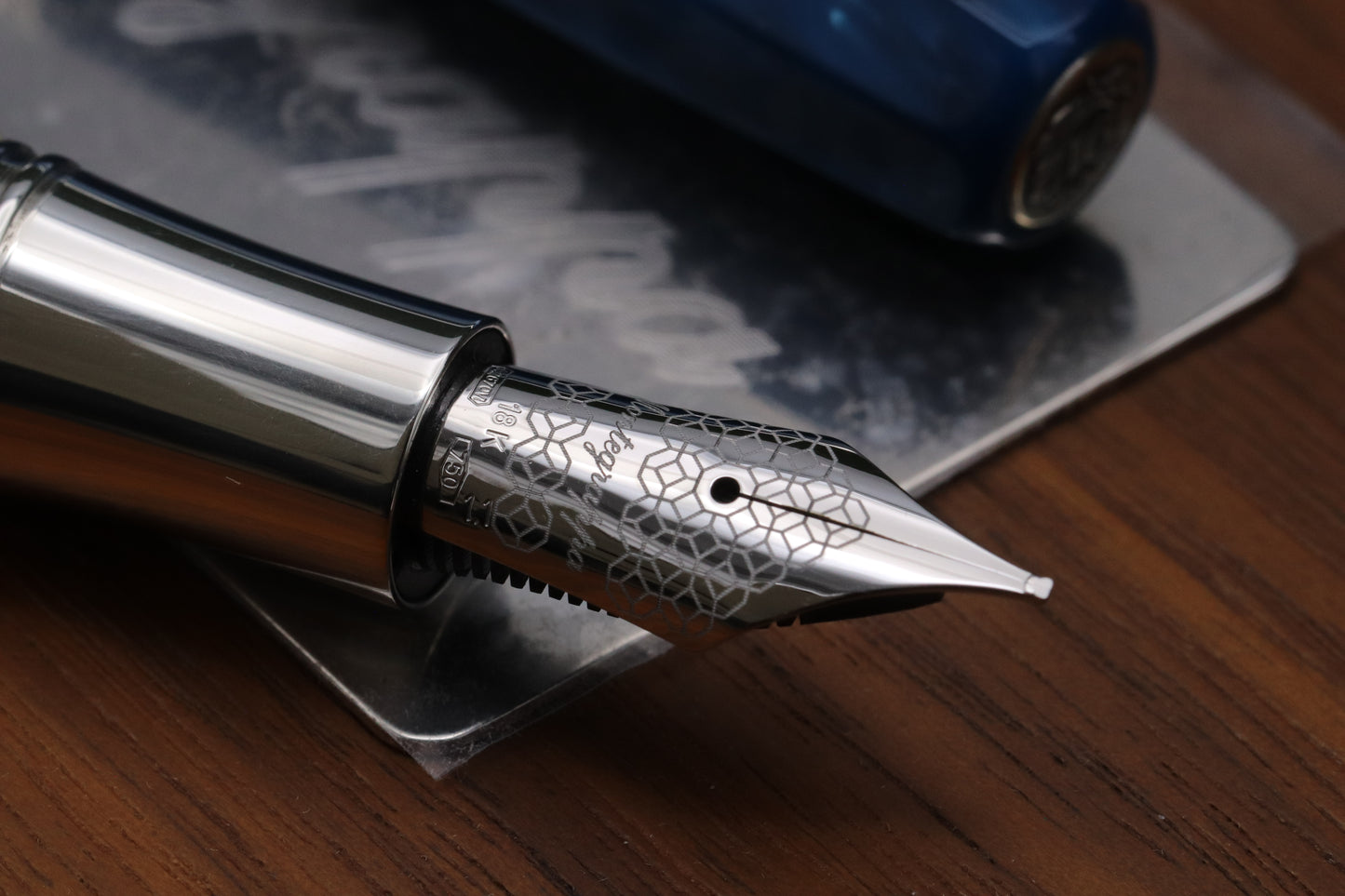 Montegrappa Extra Otto Custom Turquoise Celluloid Silver Fountain Pen - Stub Nib