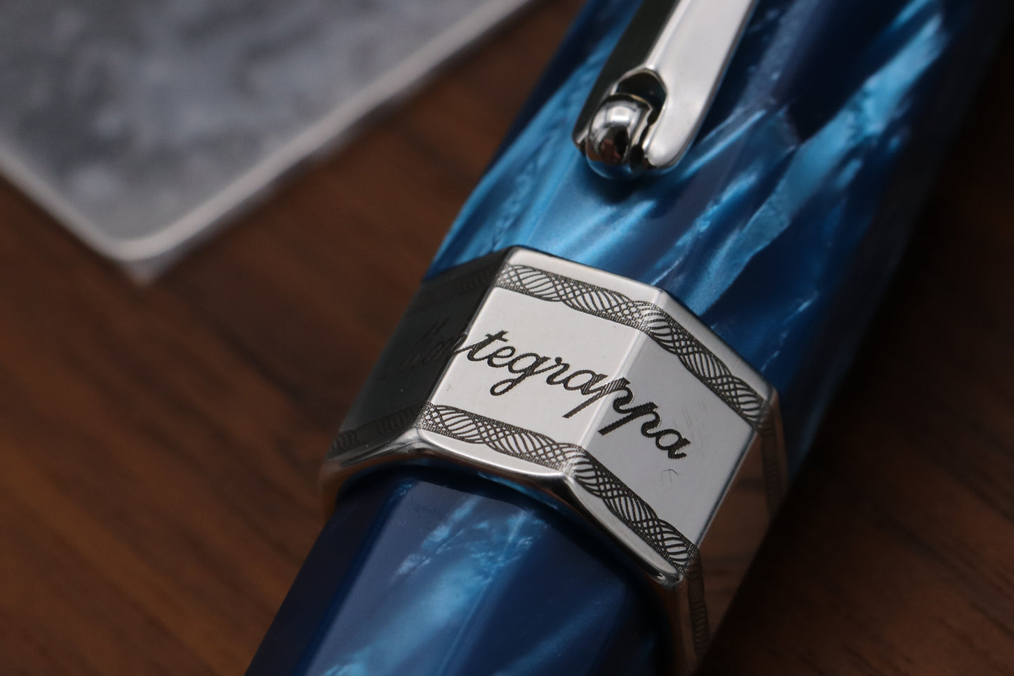 Montegrappa Extra Otto Custom Turquoise Celluloid Silver Fountain Pen - Stub Nib