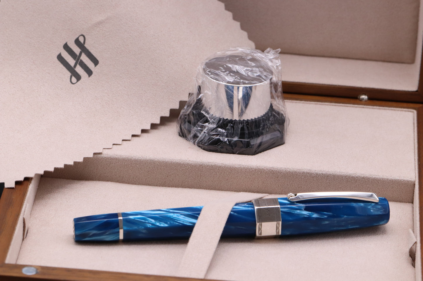 Montegrappa Extra Otto Custom Turquoise Celluloid Silver Fountain Pen - Stub Nib