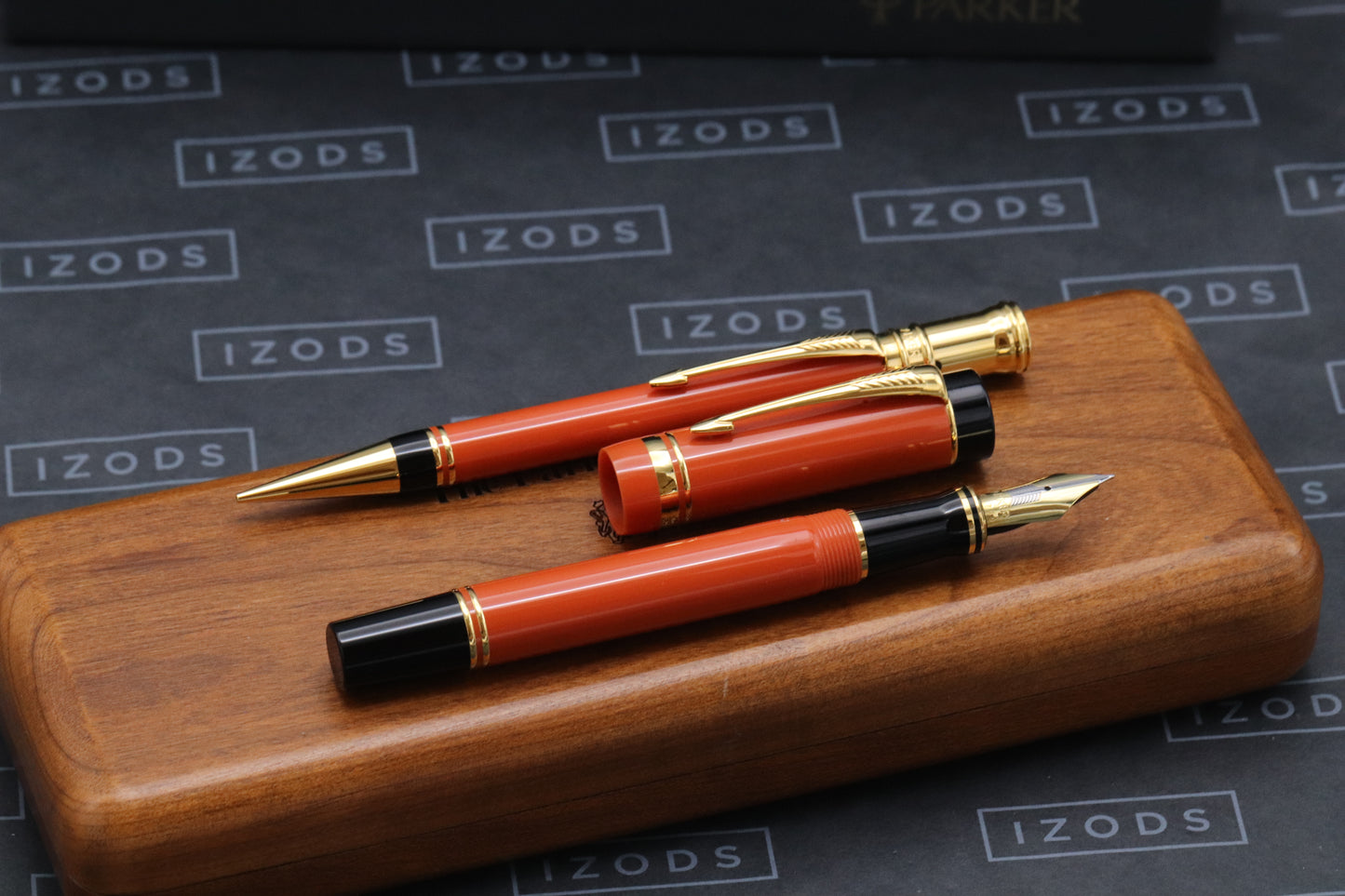 Parker Duofold Centennial Orange Fountain Pen and Mechanical Pencil Set - F Nib