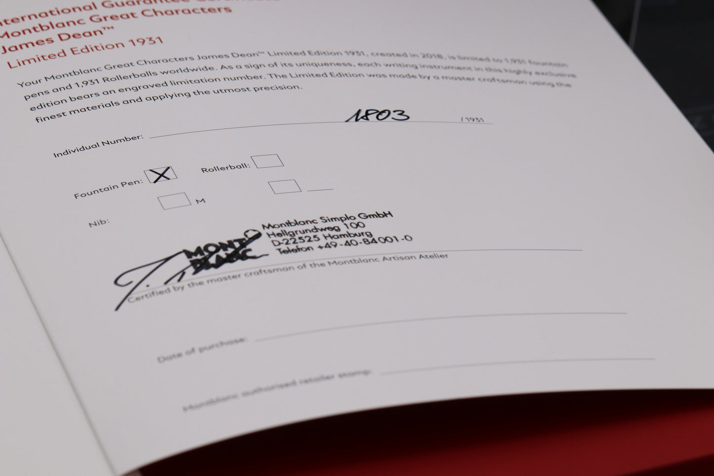 Montblanc Great Characters James Dean LE1931 Fountain Pen and Ink - NEVER INKED