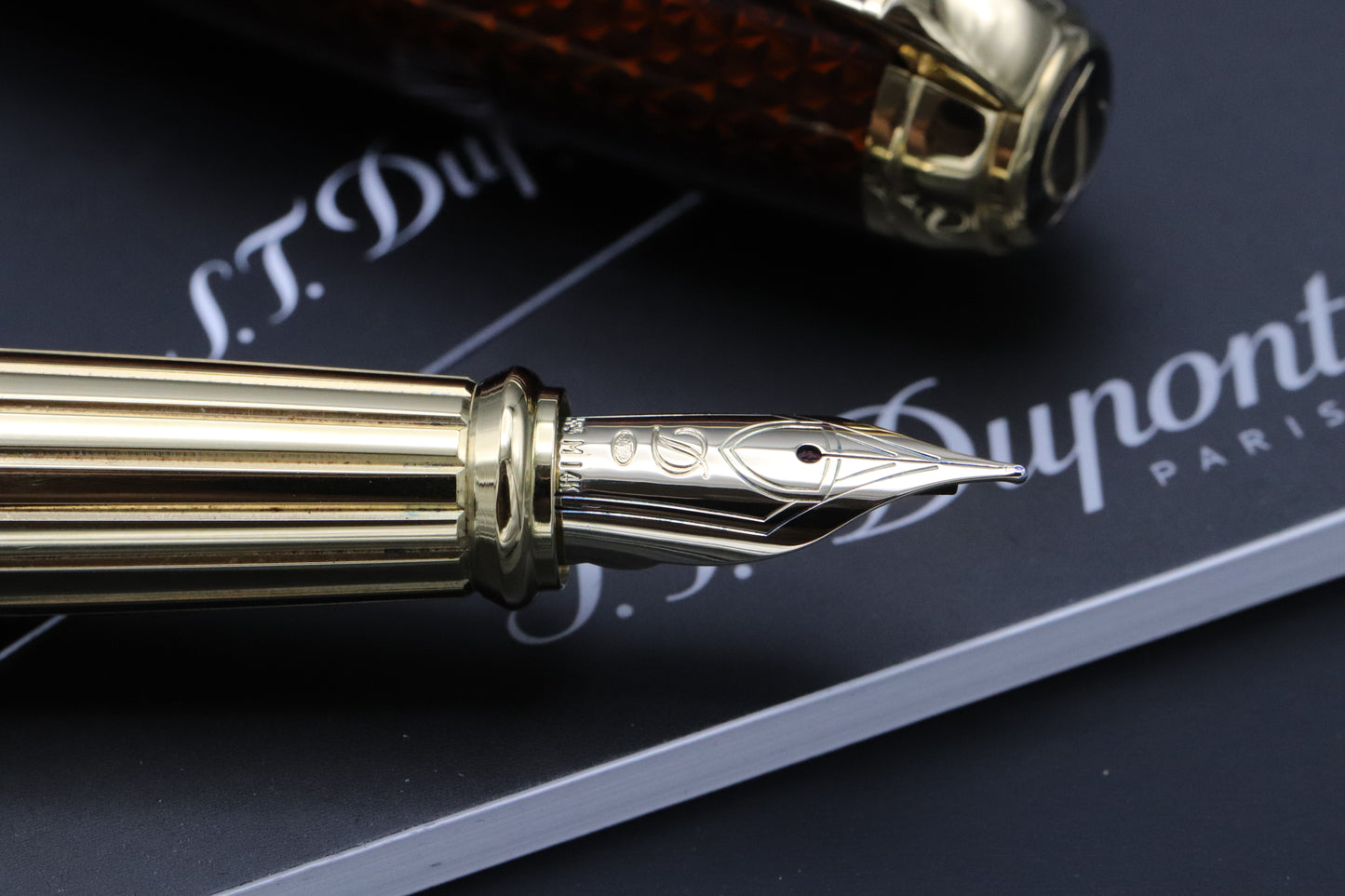 S.T. Dupont Line D Large Amber Guilloche Fountain Pen