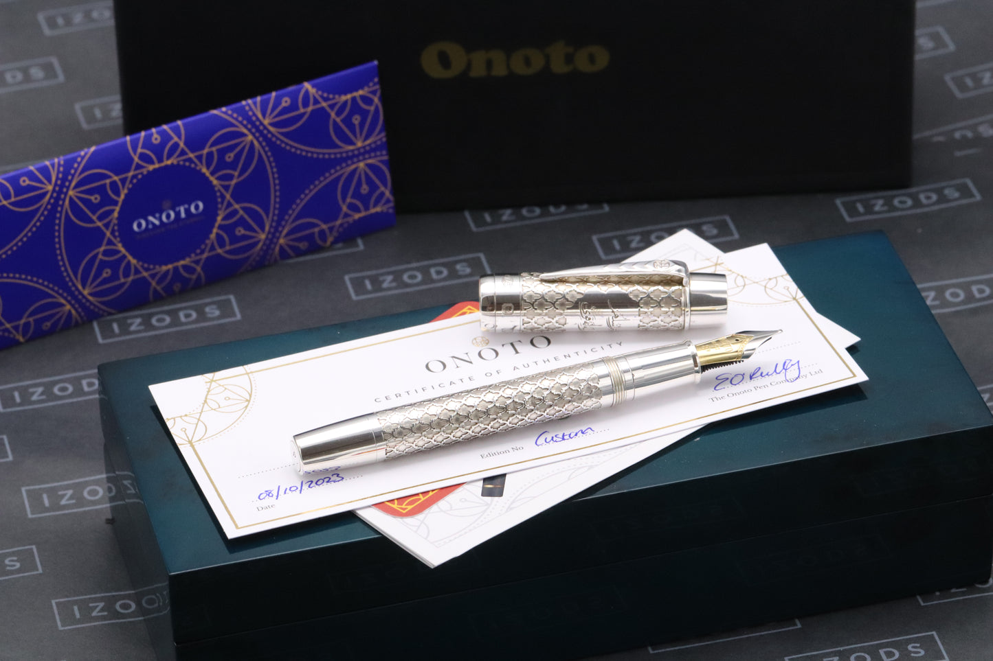 Onoto Magna Arabic Silver 1/1 Fountain Pen - Plunger Filler - #8 Stub Nib