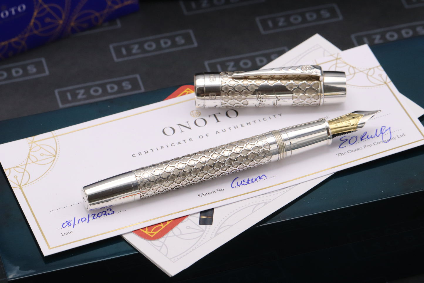 Onoto Magna Arabic Silver 1/1 Fountain Pen - Plunger Filler - #8 Stub Nib