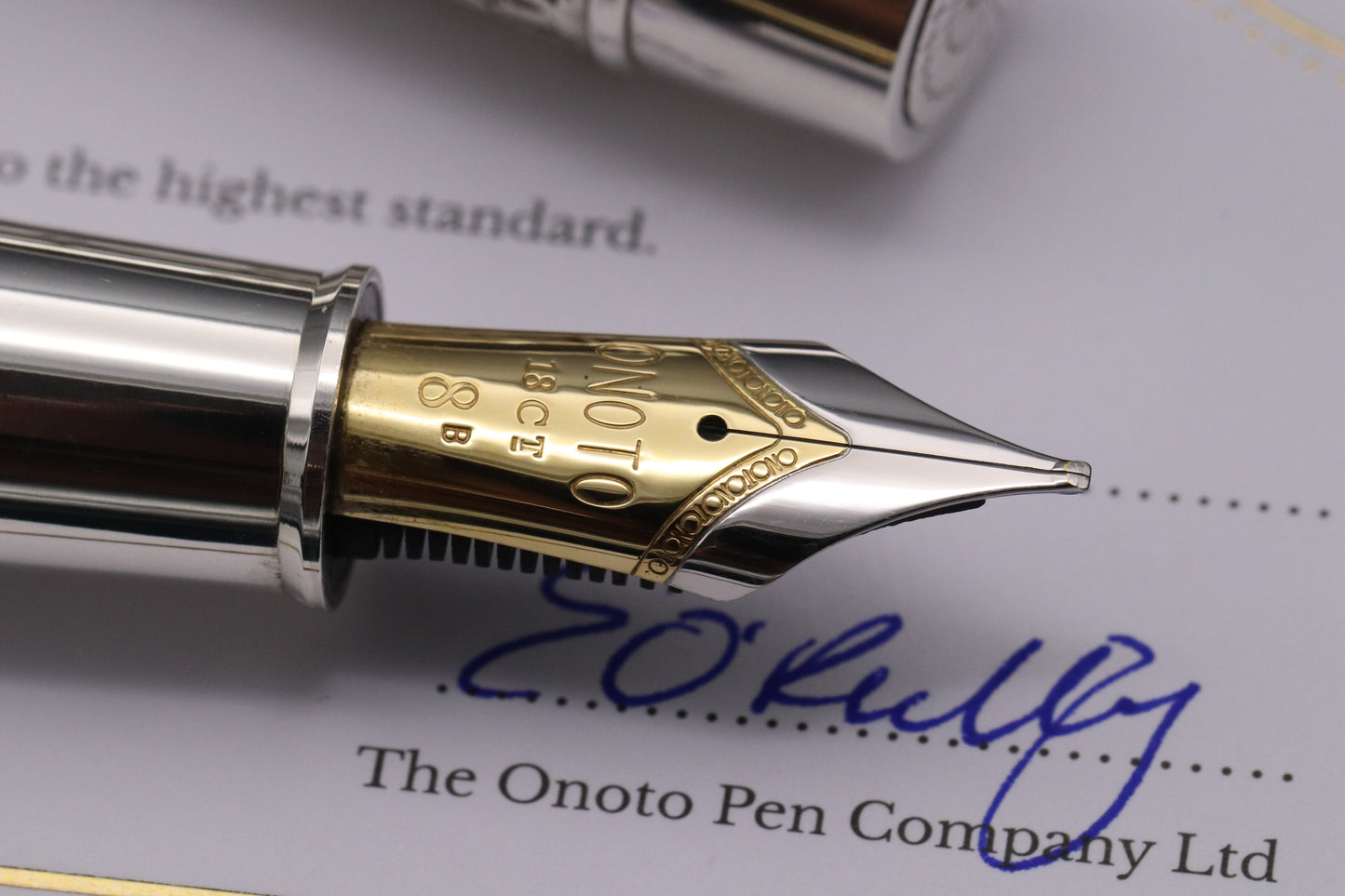 Onoto Magna Arabic Silver 1/1 Fountain Pen - Plunger Filler - #8 Stub Nib