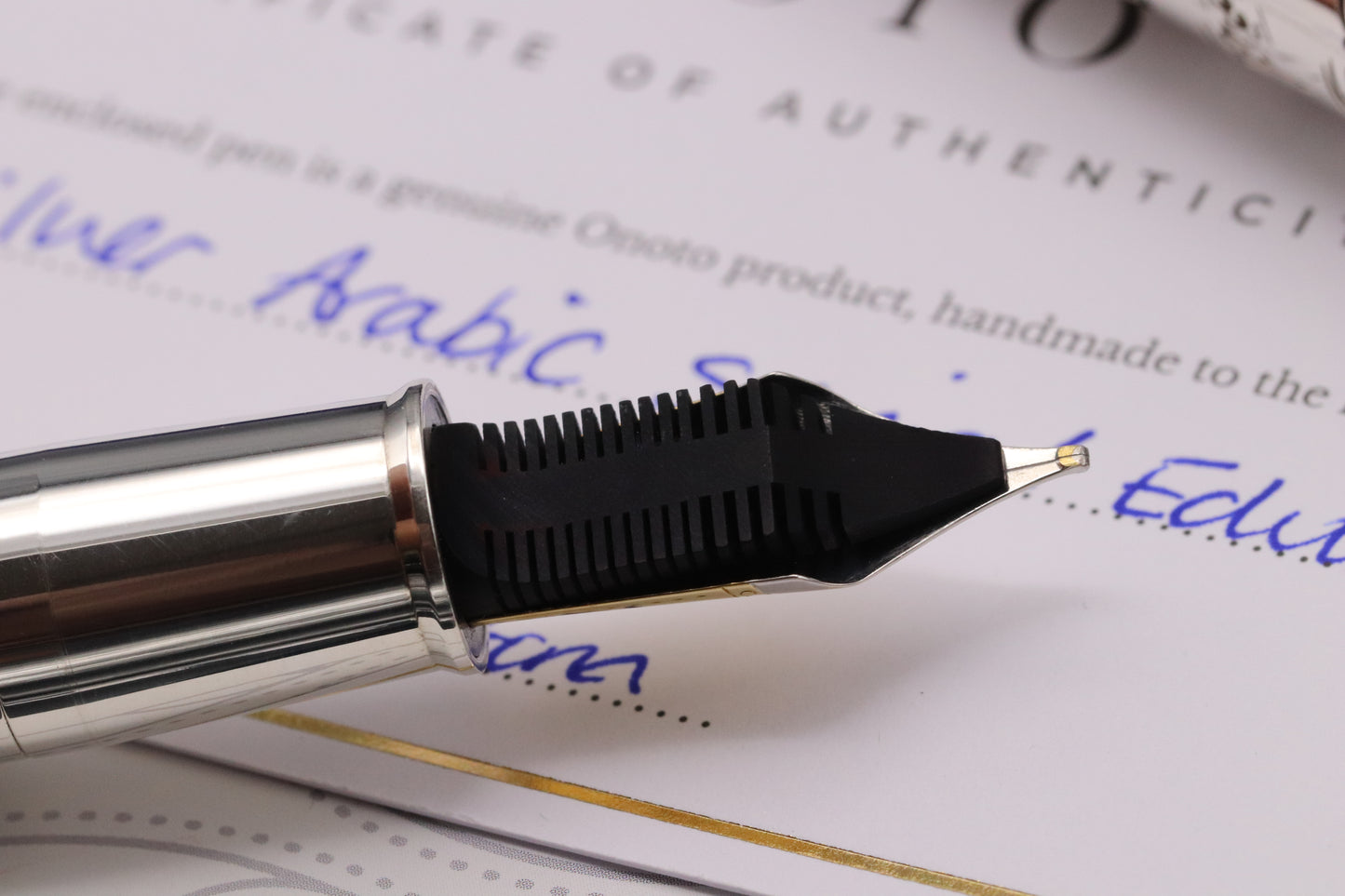 Onoto Magna Arabic Silver 1/1 Fountain Pen - Plunger Filler - #8 Stub Nib