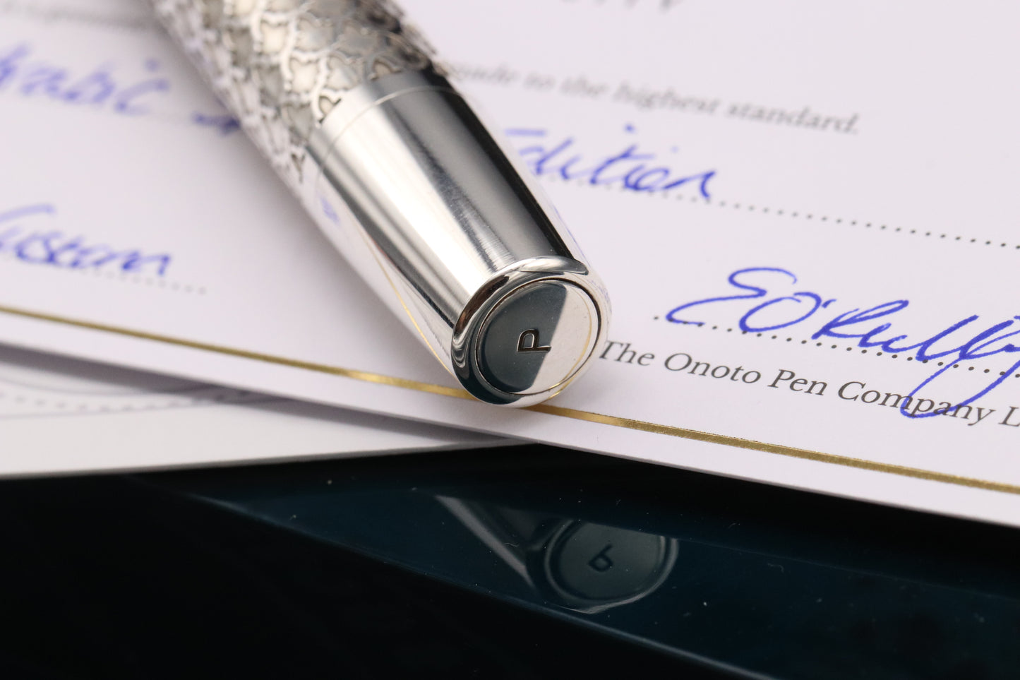 Onoto Magna Arabic Silver 1/1 Fountain Pen - Plunger Filler - #8 Stub Nib