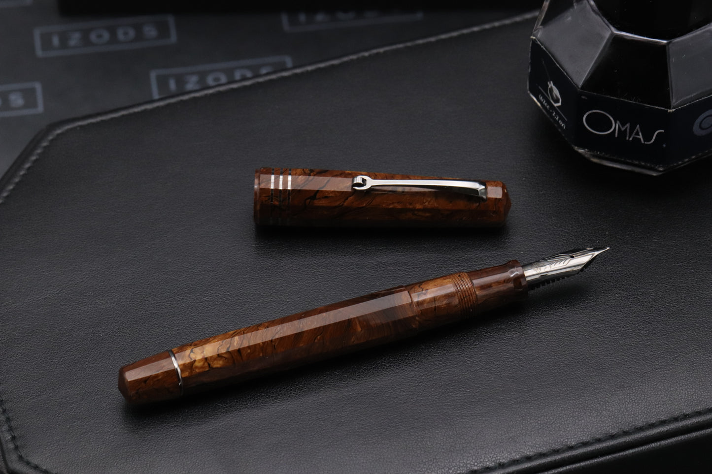 Omas Paragon Burlwood Celluloid Ruthenium Fountain Pen